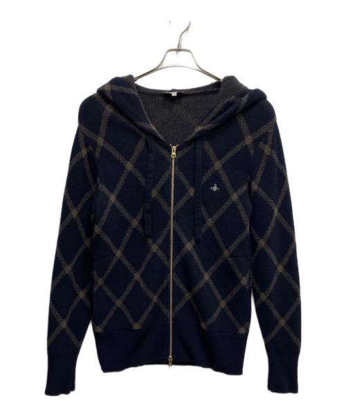 Vivienne Westwood man（ヴィヴィアン ウェストウッド マン）Vivienne Westwood man (ヴィヴィアン ウェストウッド マン) ダイヤ柄ニットパーカー ネイビー サイズ:44の古着・服飾アイテム