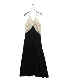 Estella.K（エステラケー）の古着「Vネックバイカラードレス」｜ホワイト×ブラック