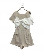 HER LIP TOハーリップトゥ）の古着「Bicolor Ribbon-Motif Romper」｜ベージュ