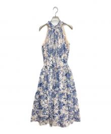 Estella.K（エステラケー）の古着「プリントホルターネックティアードドレス」｜ブルー×アイボリー