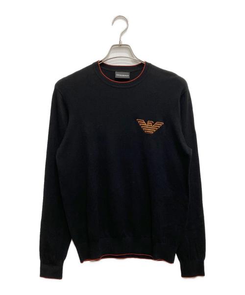 EMPORIO ARMANI（エンポリオ アルマーニ）EMPORIO ARMANI (エンポリオ アルマーニ) ロゴクルーネックニット ブラック サイズ:Mの古着・服飾アイテム