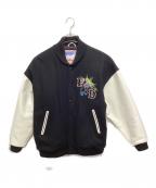 FIRST DOWNファーストダウン）の古着「袖レザー刺繍スタジャン」｜ブラック