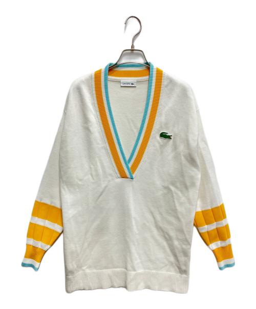 LACOSTE（ラコステ）LACOSTE (ラコステ) V-neck Loose Fit Cotton Blend Sweater ホワイト サイズ:Sの古着・服飾アイテム