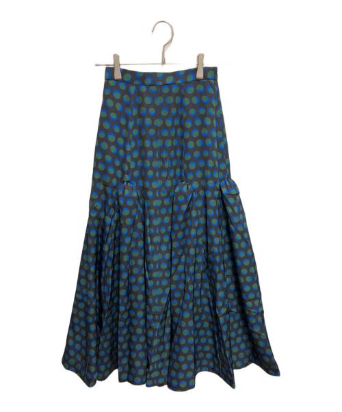 UN3D.（アンスリード）UN3D. (アンスリード) ギャザーランダムドットスカート ブラック×グリーン サイズ:36の古着・服飾アイテム