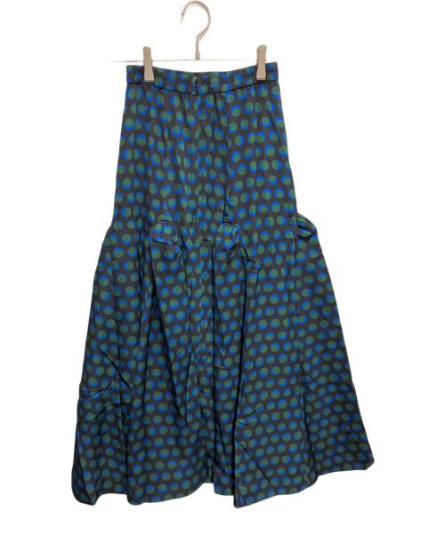 UN3D.（アンスリード）UN3D. (アンスリード) ギャザーランダムドットスカート ブラック×グリーン サイズ:36の古着・服飾アイテム