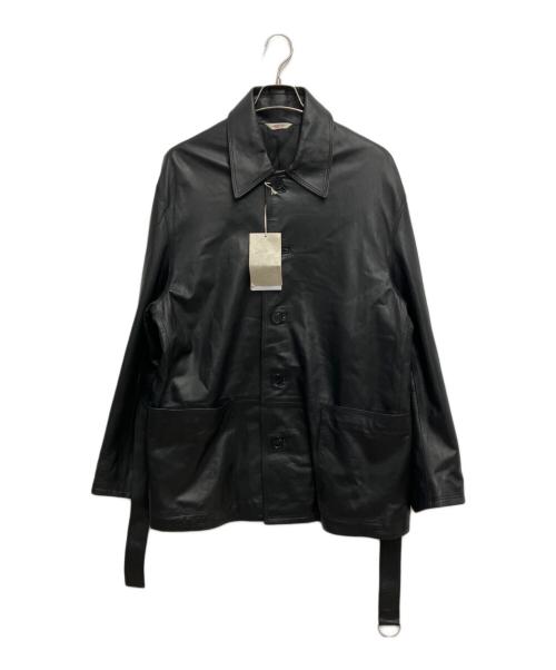 ARDENNES（アルデンヌ）ARDENNES (アルデンヌ) Claudia レザーコート ブラック×ブラウン サイズ:50の古着・服飾アイテム