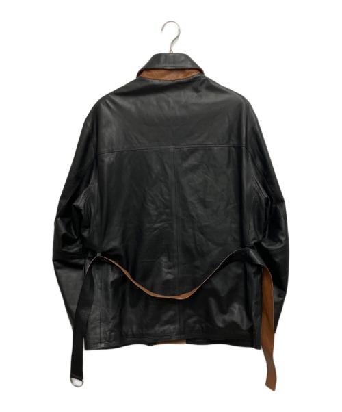 ARDENNES（アルデンヌ）ARDENNES (アルデンヌ) Claudia レザーコート ブラック×ブラウン サイズ:50の古着・服飾アイテム