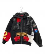 SUPREMEシュプリーム）の古着「Patchwork Zip Up Hooded Sweatshirt」｜ブラック×レッド