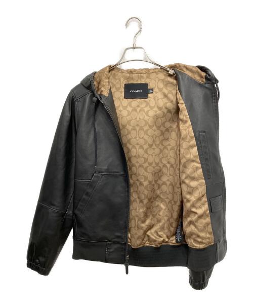 COACH（コーチ）COACH (コーチ) レザー トレーナージャケット ブラック サイズ:Sの古着・服飾アイテム