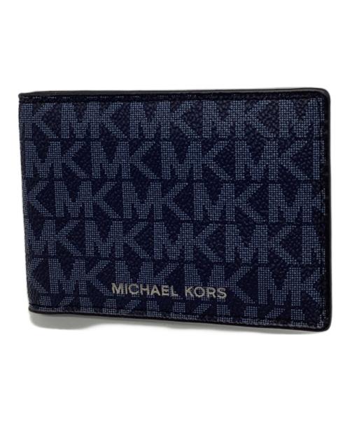 MICHAEL KORS（マイケル・コース）MICHAEL KORS (マイケル・コース) Cooper Logo Stripe Billfold Wallet With Passcase ネイビーの古着・服飾アイテム