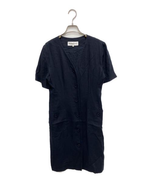 Yves Saint Laurent（イヴサンローラン）Yves Saint Laurent (イヴサンローラン) リネンシャツワンピース ネイビー サイズ:Mの古着・服飾アイテム