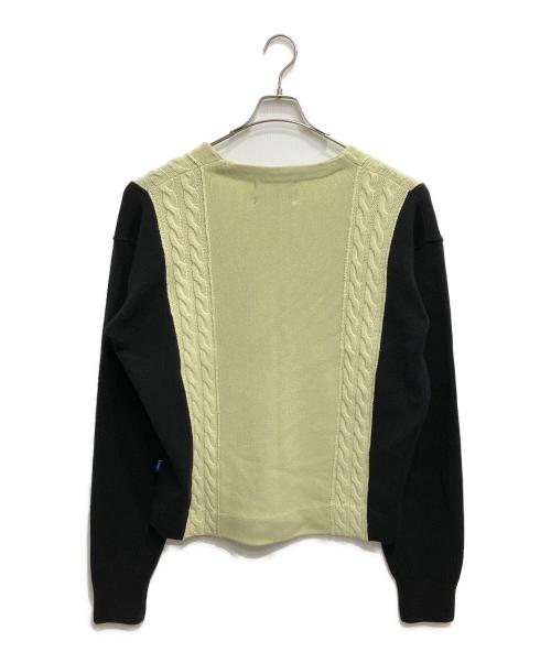AWAKE（アウェイク）AWAKE (アウェイク) ケーブルニット パネル カーディガン グリーン×ブラック サイズ:XLの古着・服飾アイテム