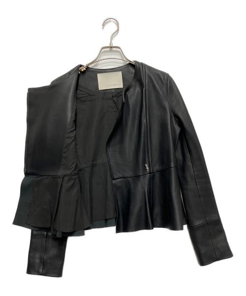 ESTNATION（エストネーション）ESTNATION (エストネーション) ラムレザー ノーカラージャケット ブラック サイズ:38の古着・服飾アイテム