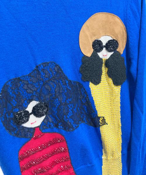 alice+olivia（アリスアンドオリビア）alice+olivia (アリスアンドオリビア) アップリケデザインニット ブルー サイズ:不明の古着・服飾アイテム