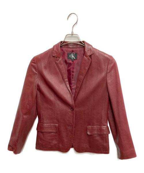 Calvin Klein（カルバンクライン）Calvin Klein (カルバンクライン) ラムレザージャケット レッド サイズ:Mの古着・服飾アイテム