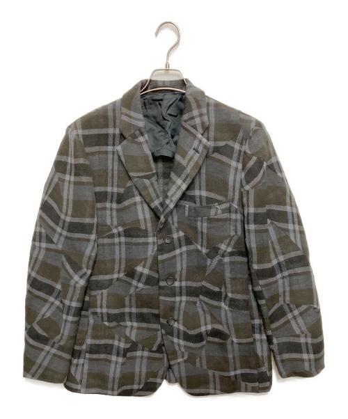 ISSEY MIYAKE MEN（イッセイミヤケメン）ISSEY MIYAKE MEN (イッセイミヤケメン) 変形チェックウールテーラードジャケット グレー サイズ:2の古着・服飾アイテム