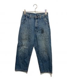 Hysteric Glamour（ヒステリックグラマー）の古着「DOODING ANIMALS 8分丈ワイドデニムパンツ」｜インディゴ
