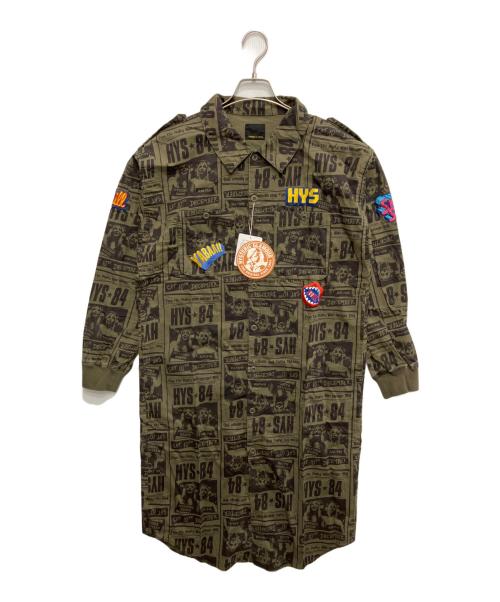 Hysteric Glamour（ヒステリックグラマー）Hysteric Glamour (ヒステリックグラマー) HYSアップリケ ミリタリーロングシャツワンピース グリーン×ブラック サイズ:FREE 未使用品の古着・服飾アイテム