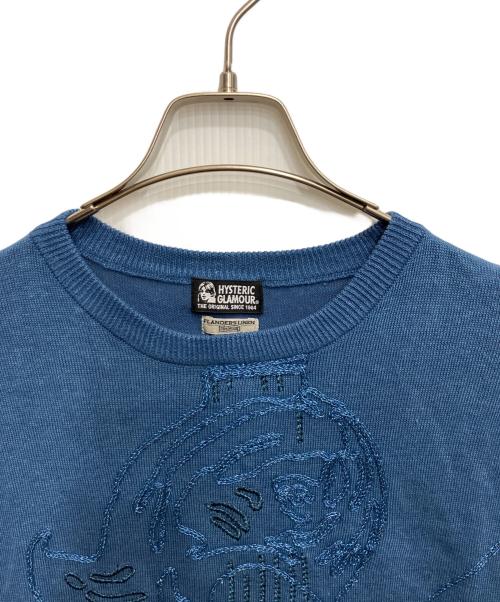 Hysteric Glamour（ヒステリックグラマー）Hysteric Glamour (ヒステリックグラマー) GUITAR GIRL刺繍 プルオーバーニット ブルー サイズ:Freeの古着・服飾アイテム