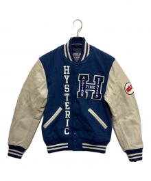 Hysteric Glamour（ヒステリックグラマー）の古着「SEE NO EVIL刺繍 ヴァーシティジャケット」｜ブルー×ベージュ
