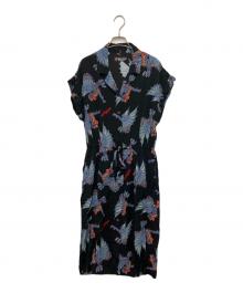 Hysteric Glamour×ROLLING STONES（ヒステリックグラマー×ローリングストーンズ）の古着「SEPTEMBER 1973柄 ドロップショルダーワンピース」｜ブラック