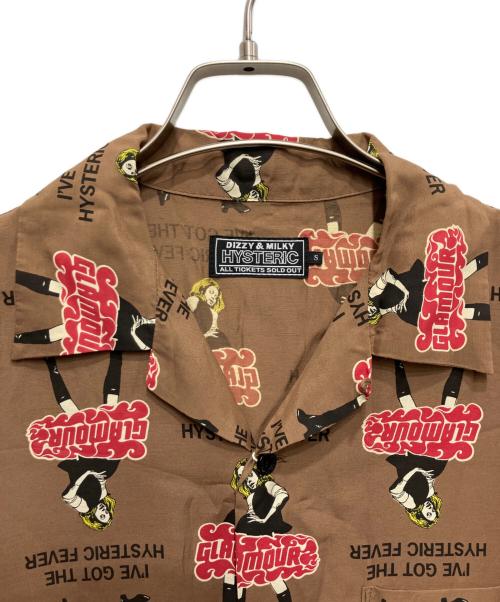 Hysteric Glamour（ヒステリックグラマー）Hysteric Glamour (ヒステリックグラマー) VIXEN GIRL柄 オープンカラーシャツ ブラウン サイズ:Sの古着・服飾アイテム