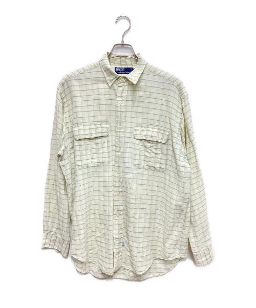 POLO RALPH LAUREN（ポロ・ラルフローレン）POLO RALPH LAUREN (ポロ・ラルフローレン) リネンシャツ ホワイト×グリーン サイズ:不明の古着・服飾アイテム