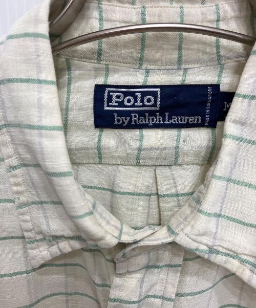 POLO RALPH LAUREN（ポロ・ラルフローレン）POLO RALPH LAUREN (ポロ・ラルフローレン) リネンシャツ ホワイト×グリーン サイズ:不明の古着・服飾アイテム