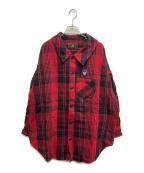 Hysteric Glamourヒステリックグラマー）の古着「HYS DEAD BEAR刺繍 長袖ステンカラーシャツ」｜レッド×ブラック