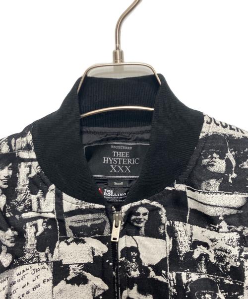 Thee Hysteric XXX（ジィ ヒステリックトリプルエックス）Thee Hysteric XXX (ジィ ヒステリックトリプルエックス) ROLLING STONES (ローリングストーンズ) LADIES&GENTLEMENジャカード ジップアップリブジャケット ブラック×ホワイト サイズ:Sの古着・服飾アイテム