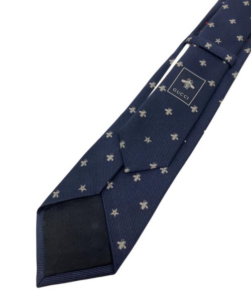 GUCCI（グッチ）GUCCI (グッチ) ビー＆スター刺繍ネクタイ ネイビー サイズ:148×7cmの古着・服飾アイテム