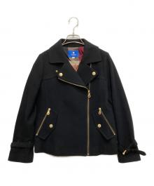 BLUE LABEL CRESTBRIDGE（ブルーレーベルクレストブリッジ）の古着「ウールダブルライダースジャケット」｜ブラック
