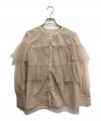 JUSGLITTYジャスグリッティー）の古着「キラキラチュールシャツブラウス」｜ベージュ