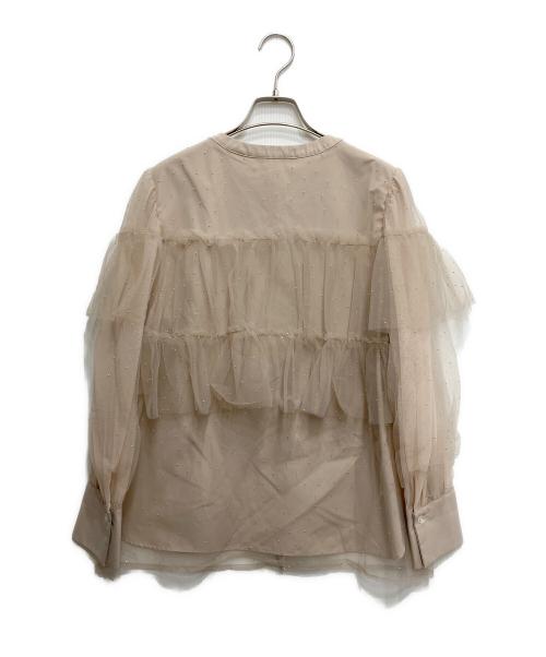 JUSGLITTY（ジャスグリッティー）JUSGLITTY (ジャスグリッティー) キラキラチュールシャツブラウス ベージュ サイズ:２の古着・服飾アイテム