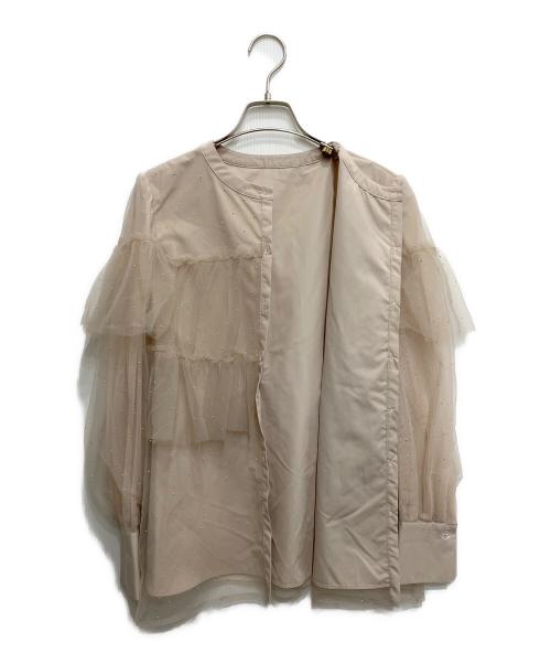 JUSGLITTY（ジャスグリッティー）JUSGLITTY (ジャスグリッティー) キラキラチュールシャツブラウス ベージュ サイズ:２の古着・服飾アイテム