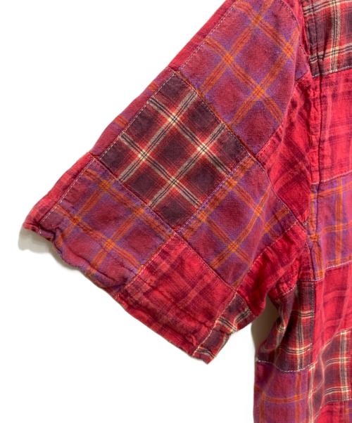 stussy（ステューシー）stussy (ステューシー) 半袖パッチワークシャツ レッド サイズ:Mの古着・服飾アイテム