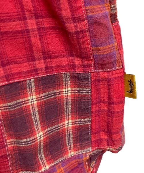 stussy（ステューシー）stussy (ステューシー) 半袖パッチワークシャツ レッド サイズ:Mの古着・服飾アイテム