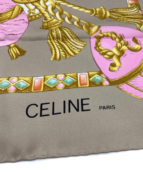 CELINE（セリーヌ）CELINE (セリーヌ) ビジュー柄シルクスカーフ イエロー×ベージュの古着・服飾アイテム