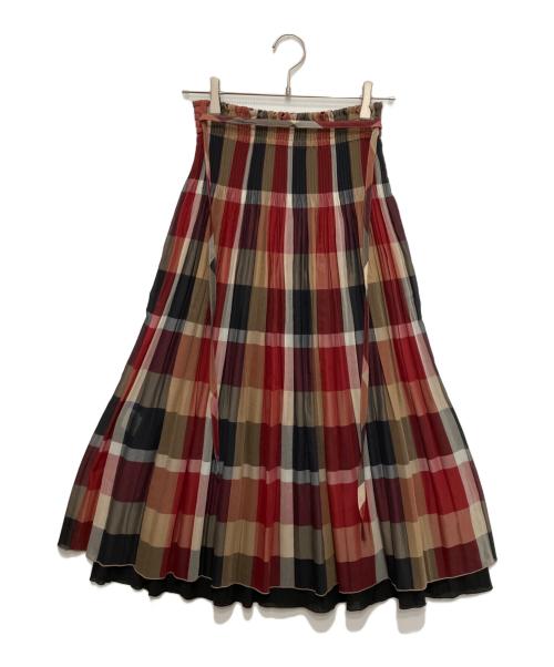 BLUE LABEL CRESTBRIDGE（ブルーレーベルクレストブリッジ）BLUE LABEL CRESTBRIDGE (ブルーレーベルクレストブリッジ) クレストブリッジチェックリバーシブルプリーツスカート レッド×ブラック サイズ:36の古着・服飾アイテム