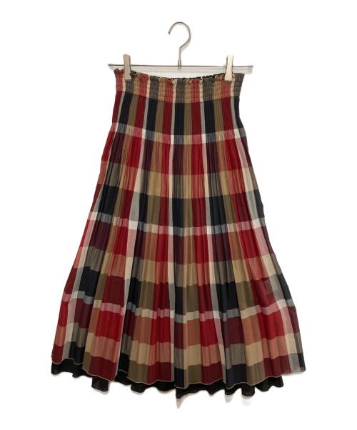 BLUE LABEL CRESTBRIDGE（ブルーレーベルクレストブリッジ）BLUE LABEL CRESTBRIDGE (ブルーレーベルクレストブリッジ) クレストブリッジチェックリバーシブルプリーツスカート レッド×ブラック サイズ:36の古着・服飾アイテム