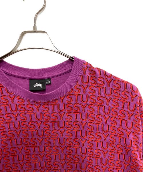 stussy（ステューシー）stussy (ステューシー) LETTER STRIPE LS CREW パープル サイズ:Lの古着・服飾アイテム