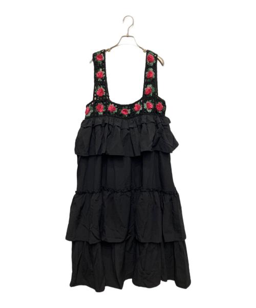 merry jenny（メリージェニー）merry jenny (メリージェニー) クロシェティアードキャミワンピース ブラック サイズ:Free　　　　の古着・服飾アイテム
