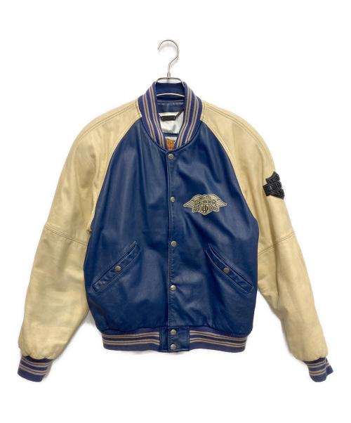 HARLEY-DAVIDSON（ハーレーダビッドソン）HARLEY-DAVIDSON (ハーレーダビッドソン) レザーアワードジャケット ブルー×ベージュ サイズ:Mの古着・服飾アイテム