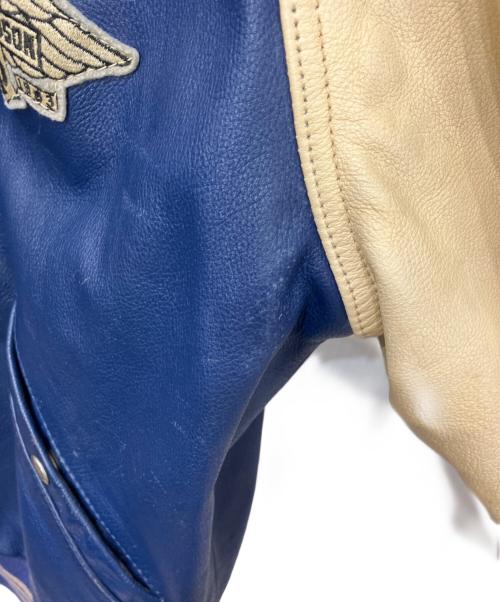 HARLEY-DAVIDSON（ハーレーダビッドソン）HARLEY-DAVIDSON (ハーレーダビッドソン) レザーアワードジャケット ブルー×ベージュ サイズ:Mの古着・服飾アイテム