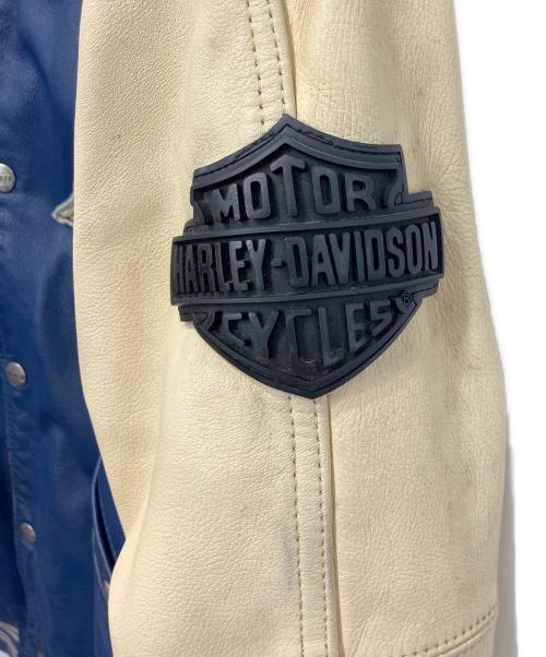 HARLEY-DAVIDSON（ハーレーダビッドソン）HARLEY-DAVIDSON (ハーレーダビッドソン) レザーアワードジャケット ブルー×ベージュ サイズ:Mの古着・服飾アイテム