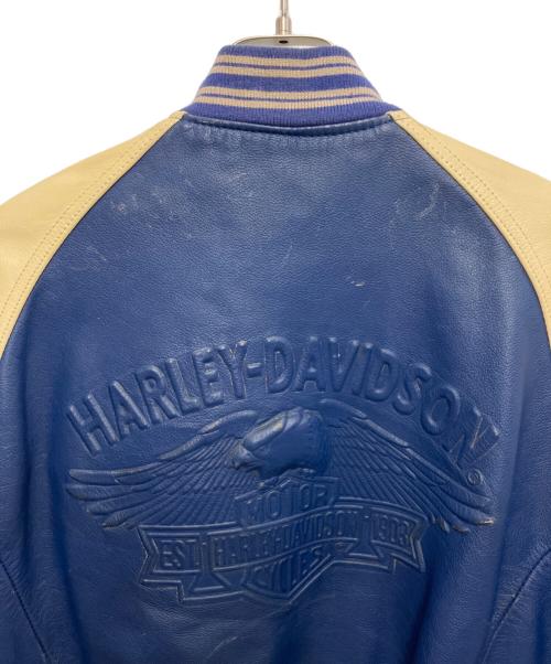 HARLEY-DAVIDSON（ハーレーダビッドソン）HARLEY-DAVIDSON (ハーレーダビッドソン) レザーアワードジャケット ブルー×ベージュ サイズ:Mの古着・服飾アイテム