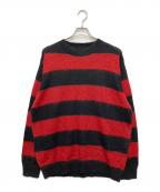 NUMBER (N)INEナンバーナイン）の古着「MOHAIR WIDE STRIPED KNIT SWEATER」｜ブラック×レッド