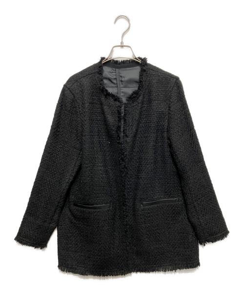 icB（アイシービー）icB (アイシービー) ノーカラーツイードジャケット ブラック サイズ:4の古着・服飾アイテム