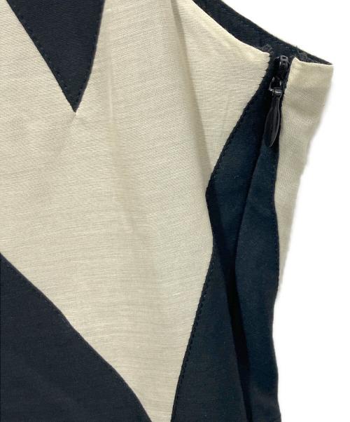 Sybilla（シビラ）Sybilla (シビラ) コットンシルク ノースリーブワンピース ホワイト×ブラック サイズ:Mの古着・服飾アイテム