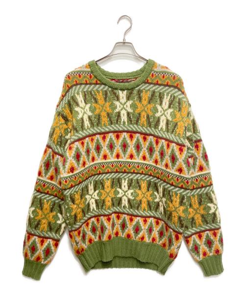 BEAMS（ビームス）BEAMS (ビームス) Crew Fair Isle Pattern 3G グリーン サイズ:Lの古着・服飾アイテム